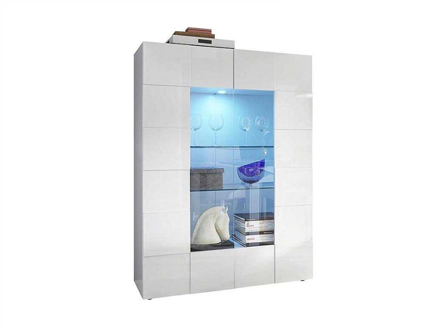 Biblioteca, Vitrina, Estante | Vente-unique Vitrina Com Leds E 2 Portas Em Vidro Lacada A Branco - Calisto