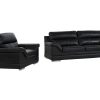Conjunto Sofa E Poltrona | Vente-unique Sofa De 3+1 Lugares Em Pele De Bufalo Preto - Monika