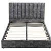 Cama Em Veludo | Vente-unique Cama 160 X 200 Cm Com Cabeceira De Cama Costuras Verticais Veludo Antracite + Colchao - Feroya