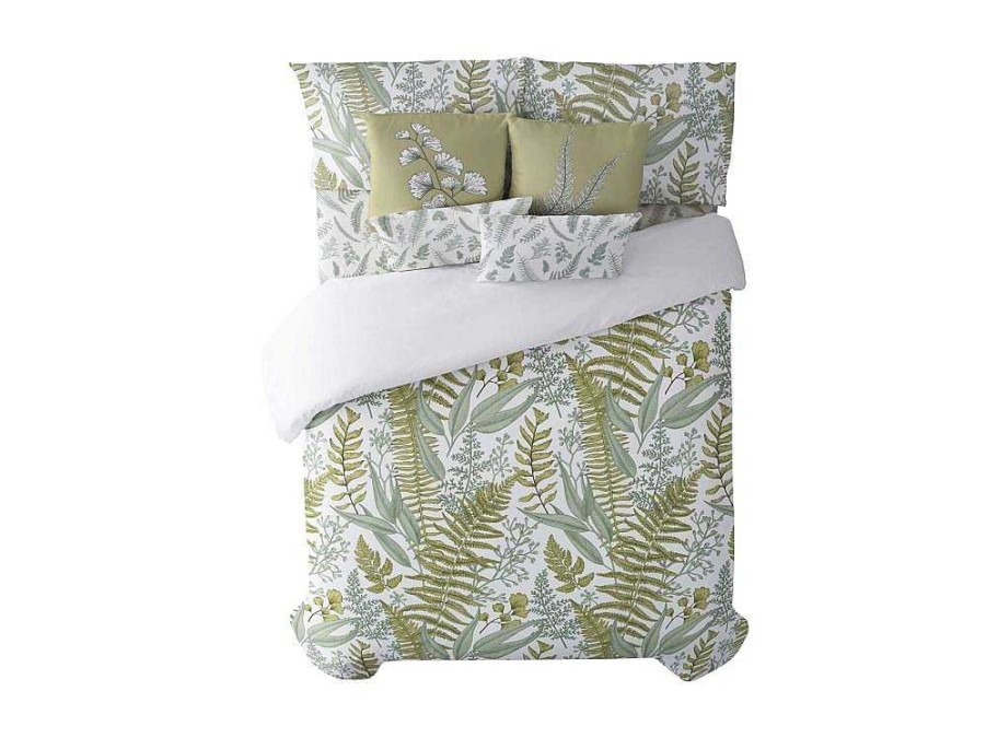 Roupa De Cama | Purline Housse De Couette 100% Coton 1 Piece Blanc A Plantes Vertes 240X240