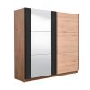 Armario E Roupeiro | Vente-unique Armario Com 2 Portas De Correr E Espelho C.217 Cm Carvalho E Preto - Philadelphie