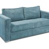 Sofa | Vente-unique Sofa De 3 Lugares Convertivel Abertura Rapida Veludo Canelado Azul-Turquesa, Cama De Ripas Largas 140 Cm E Colchao 18 Cm - Loreto