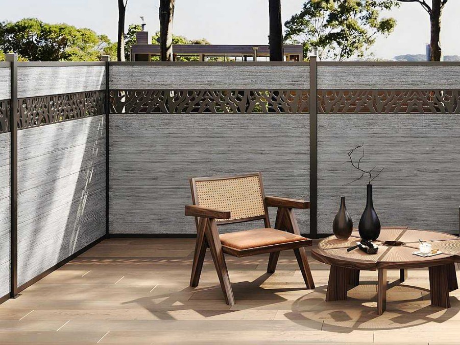 Canico E Cerca | EXPERTLAND Paineis De Vendacao Para Pousar A181 Cm, Kit De 7 Laminas Em Composito Com Decoracao + 1 Poste Cinzento-Claro - Enola