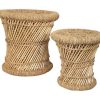 Puff | Vente-unique Conjunto De 2 Pufes Redondos Em Rotim Natural Claro - Mirtaka