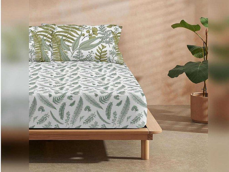 Roupa De Cama | Purline Drap Housse 100% Coton 1 Piece Blanc A Motifs Vegetaux 105X200