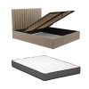 Cama Em Veludo | Vente-unique Cama Com Espaco De Arrumacao 180 X 200 Cm Com Cabeceira De Cama Costuras Verticais Veludo Taupe + Colchao - Larali