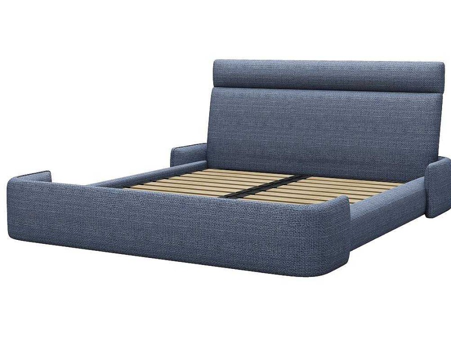 Cama De Adulto | Vente-unique Cama 160 X 200 Cm Tecido Azul Matizado - Alodia
