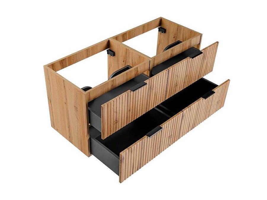 Movel Para Lavatorio | Vente-unique Movel Suspenso Estriado Para Lavatorio Natural Claro C120 Cm - Zevara