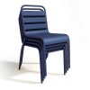 Conjunto Mesa E Cadeiras De Jardim | MYLIA Conjunto De Jantar De Jardim Em Metal, Uma Mesa D. 110 Cm E 4 Cadeiras Empilhaveis Azul-Escuro - Mirmande