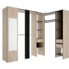 Armario E Roupeiro | Vente-unique Roupeiro De Canto Com Cortina E 1 Porta, Com Espelho, C231 Cm, Cor Natural E Antracite - Bertrand