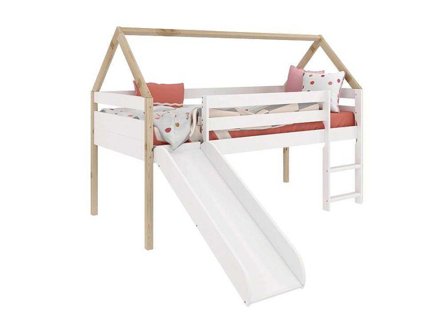 Cama De Crianca | Venprodin Cama Deslizante Logan Com Escada 140X200X96 Branco-Natural