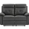 Sofa De Relaxamento Manual | Vente-unique Sofa De 2 Lugares Articulado Em Pele Cinzento - Vineta