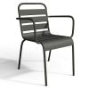 Conjunto Mesa E Cadeiras De Jardim | MYLIA Conjunto De Jantar De Jardim Em Metal, Uma Mesa C. 160 Cm Com 2 Cadeiroes Empilhaveis E 4 Cadeiras Empilhaveis, Cinzento-Escuro - Mirmande