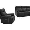 Conjunto Sofa E Poltrona | Vente-unique Sofa De 3+1 Lugares Relax Eletrico Em Pele Preto - Isiris