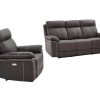 Conjunto Sofa E Poltrona | Vente-unique Sofa De 3+1 Lugares Relax Eletrico Em Pele Marrom - Isiris