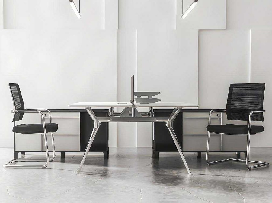 Cadeira De Escritorio | Workēa Cadeira De Reunioes Profissional Em Tecido E Metal Cromado Cor Preto - Marunouchi
