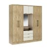 Armario E Roupeiro | Vente-unique Roupeiro 6 Portas E 3 Gavetas Com Espelho, C180 Cm, Cor Natural E Bege - Elorio