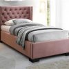 Cama Em Veludo | Vente-unique Cama Cabeceira Acolchoada De 90X200 Cm Em Veludo Cor-De-Rosa - Massimo