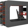 Cama Alta | Vente-unique Cama Alta Gamer 90 X 200 Cm Com Secretaria, Espacos De Arrumacao E Leds Cor Antracite E Vermelho + Colchao - Warrior