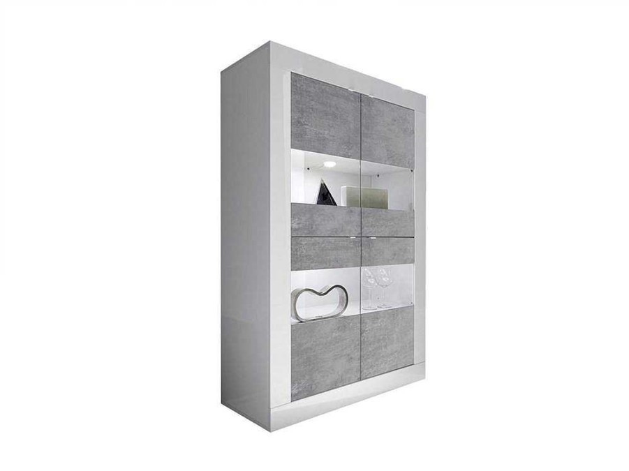 Biblioteca, Vitrina, Estante | Vente-unique Vitrina Com Leds E 4 Portas Disponivel Em Branco Lacado E Cimento - Comete