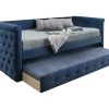 Cama Dupla | Vente-unique Cama Dupla Acolchoada 2X90X190 Cm Em Tecido Azul - Louise