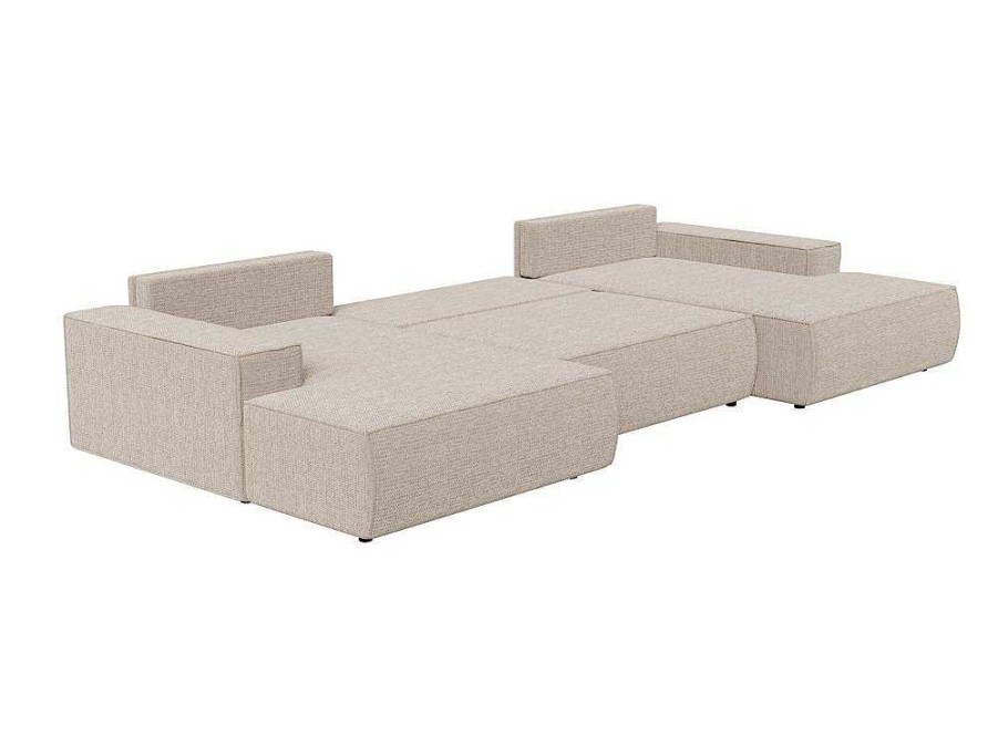 Sofa Panoramico | Vente-unique Grande Sofa De Canto Panoramico Convertivel Tecido Texturizado Bege - Amelia