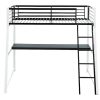 Cama Alta | Vente-unique Cama Mezzanine Com Secretaria De Canto Integrada 90X190 Cm Preta E Branca Malicia + Colchao 90X190 Cm Zeus
