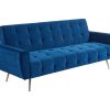 Sofa Cama Clic-Clac E Dobravel | Vente-unique Sofa Cama Clic Calc De 3 Lugares Em Veludo Azul Escuro - Polani