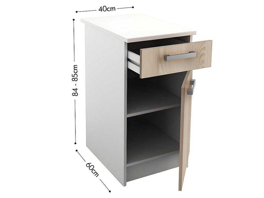 Movel De Cozinha | Vente-unique Cozinha Completa De 180 Cm Com 6 Compartimentos De Arrumacao Cor Carvalho E Branco - Trattoria