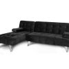 Sofa Cama Clic-Clac E Dobravel | Saldosystocks Sofa Chaise Longue Aroa-Xs, Veludo De 3 Lugares Conversivel Em Cama, Cor Preta, 198X150Cm