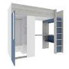 Cama Alta | Vente-unique Cama Alta 90 X 200 Cm Com Guarda-Roupa E Secretaria Azul E Branco - Nicolas
