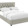 Cama Em Veludo | Vente-unique Cama Com Gavetas - Veludo Champanhe - 160X200 Cm- Leopold