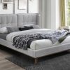 Cama De Adulto | Vente-unique Cama 140 X 200 Cm Com Cabeceira De Cama Acolchoada Linho Cinzento-Claro - Kerano