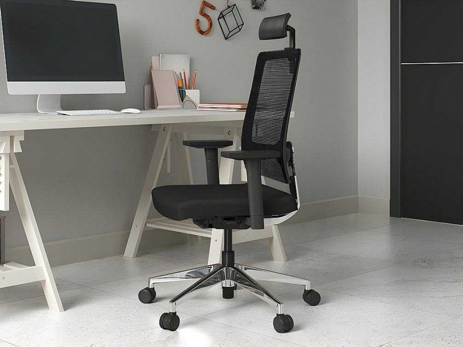 Cadeira De Escritorio | Workēa Cadeira De Escritorio Ergonomica Profissional Com Apoio De Cabeca Em Tecido Cor Preto - Wallstreet