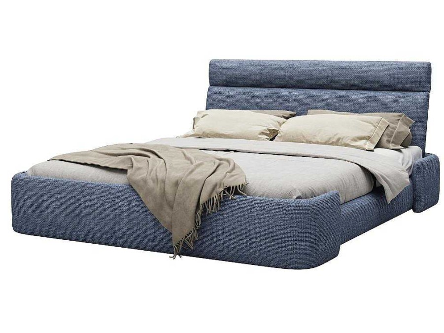 Cama De Adulto | Vente-unique Cama 160 X 200 Cm Tecido Azul Matizado - Alodia