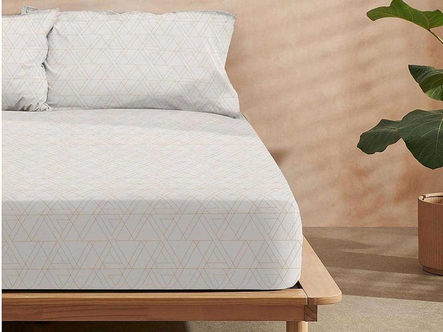 Roupa De Cama | Purline Drap Housse 100% Coton 1 Piece Beige A Triangles 90X200