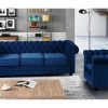 Conjunto Sofa E Poltrona | Vente-unique Sofa De 3 Lugares E Cadeirao Chesterfield - Veludo Azul Real