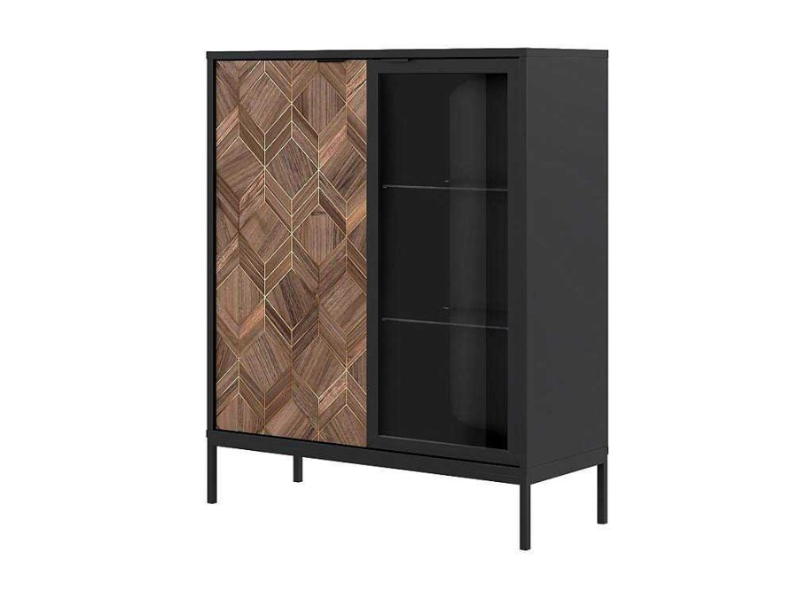 Biblioteca, Vitrina, Estante | Vente-unique Vitrina 2 Portas Com Leds Preto E Natural Escuro - Mialine