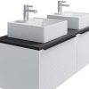 Movel Lavatorio Duplo | Vente-unique Movel De Casa De Banho Suspenso Estriado Branco Com Lavatorio Duplo De Pousar 120 Cm - Latoma