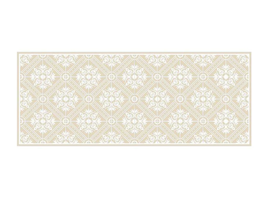 Tapetes De Corredor | OZAIA Tapete De Corredor Em Vinil Efeito Azulejo 66X160 Cm Bege E Branco - Majesti