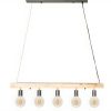 Candeeiro Suspenso | Vente-unique Candeeiro De Teto Viga De Madeira 5 Lampadas Estilo Industrial Madeira E Metal - A. 17,5 X C.100 Cm - Natural E Preto - Julbo