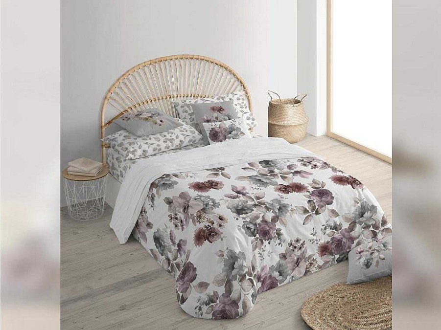 Roupa De Cama | Purline Housse De Couette 100% Coton 1 Piece Blanc A Motifs Fleuris 140X240