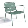 Conjunto Relax De Jardim | MYLIA Cadeirao Baixo De Jardim Empilhavel Em Metal Verde-Amendoa - Mirmande
