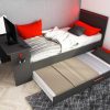 Cama Dupla | Vente-unique Cama Dupla Gamer 2 X 90 X 200 Cm Com Secretaria E Leds Antracite E Vermelho - Vouani