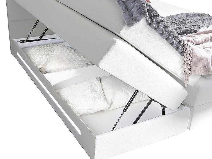 Cama Boxspring, Cama Continental | DREAMEA Conjunto Boxspring: Cabeceira, Sommier Com Arrumacao, Colchao + Sobrecolchao, 160 X 200 Cm, Branco, Pele Sintetica - Keros Da Dreamea