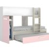Cama De Crianca | Vente-unique Beliche Com Gaveta Cama Dupla E Com Espacos De Arrumacao 3X90X190 Cm Cor Branco, Natural E Rosa - Anthony