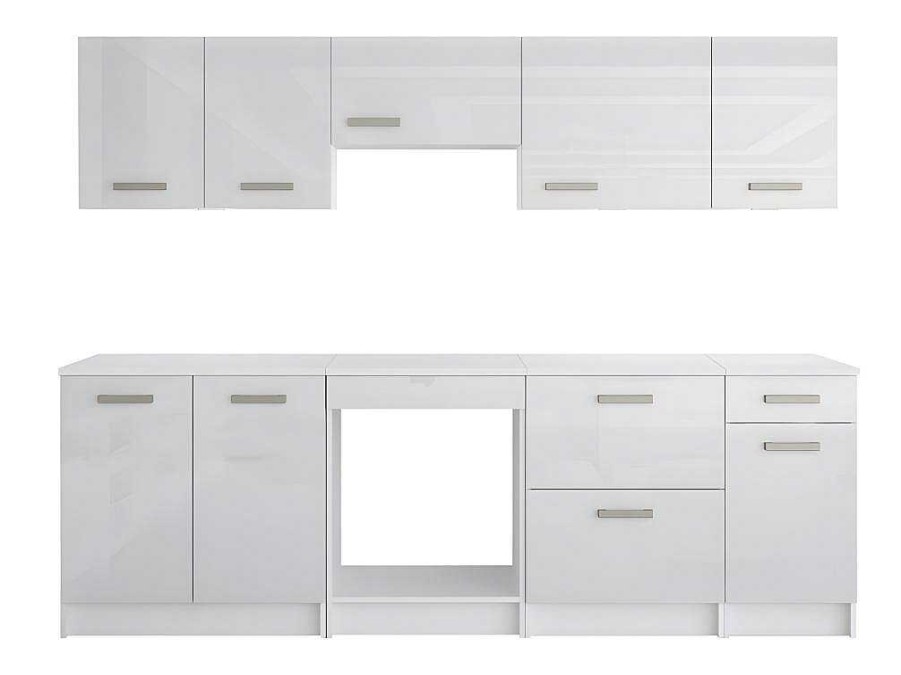 Movel De Cozinha | Vente-unique Cozinha Completa De 240 Cm Com 8 Compartimentos De Arrumacao Cor Branco - Trattoria