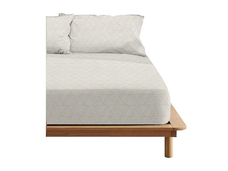 Roupa De Cama | Purline Drap Housse 100% Coton 1 Piece Beige A Triangles 90X200