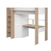 Cama Alta | Vente-unique Cama Alta Com Secretaria E Guarda-Roupa 90 X 200 Cm Cor Branco E Natural + Colchao - Auckland