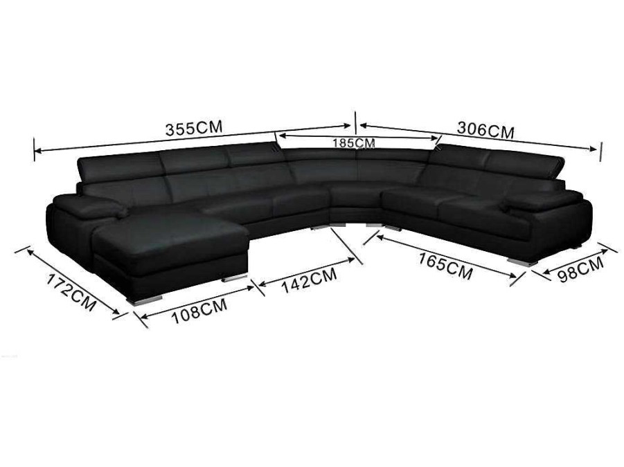 Sofa Panoramico | Vente-unique Grande Sofa De Canto Panoramico 7 Lugares Em Pele Branco - Canto Esquerdo - Elevanto